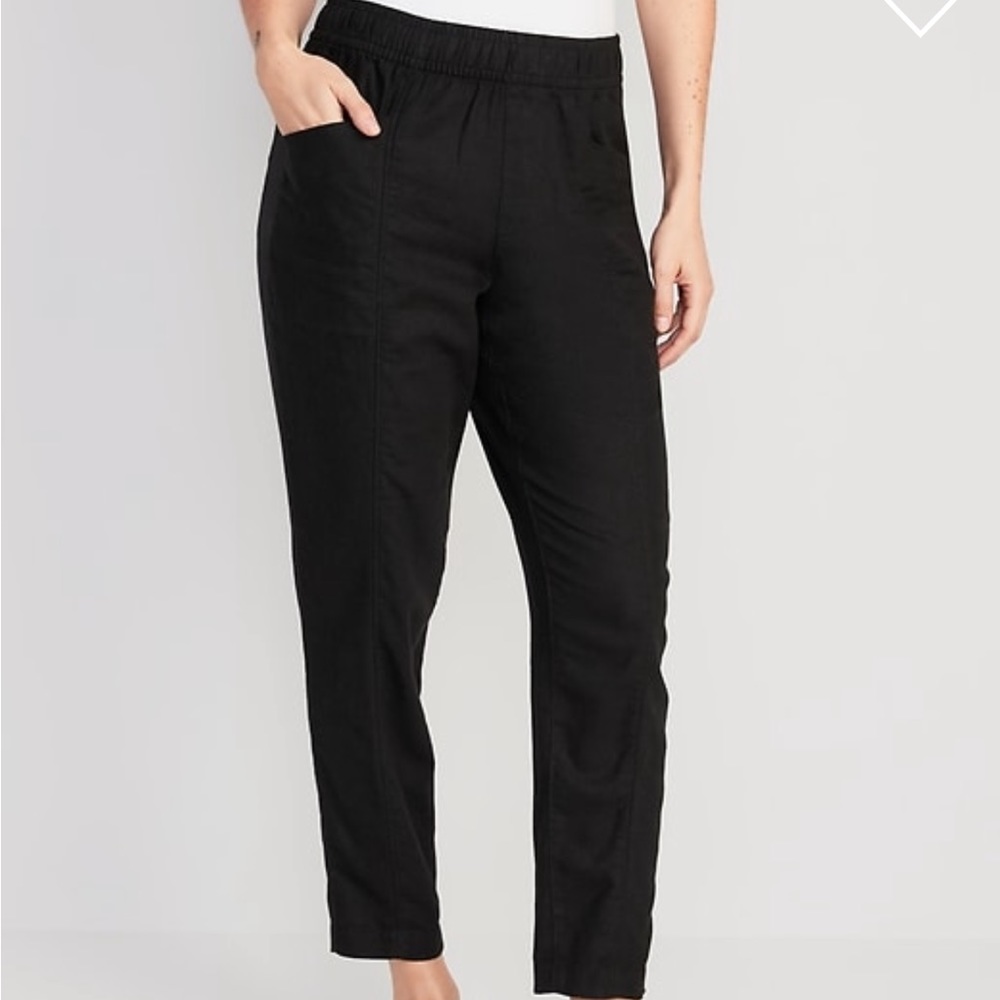 High waisted linen cropped pants L
